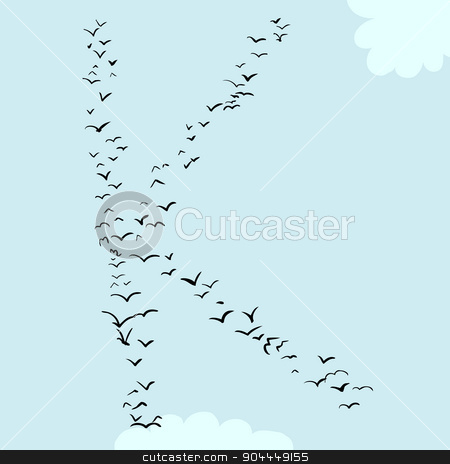 To use this stock image in your creative project, please select the size you need over to the right and click the "Add to Cart" button.
Your downloaded image will come with the Cutcaster watermark removed so don’t worry about the watermark you see on this page. Bird Formation In K stock vector clipart, Illustration of a flock of birds in the shape of the letter k by Eric Basir