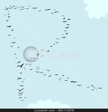 To use this stock image in your creative project, please select the size you need over to the right and click the "Add to Cart" button.
Your downloaded image will come with the Cutcaster watermark removed so don’t worry about the watermark you see on this page. Bird Formation In R stock vector clipart, Illustration of a flock of birds in the shape of the letter r by Eric Basir