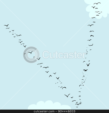 To use this stock image in your creative project, please select the size you need over to the right and click the "Add to Cart" button.
Your downloaded image will come with the Cutcaster watermark removed so don’t worry about the watermark you see on this page. Bird Formation In V stock vector clipart, Illustration of a flock of birds in the shape of the letter v by Eric Basir