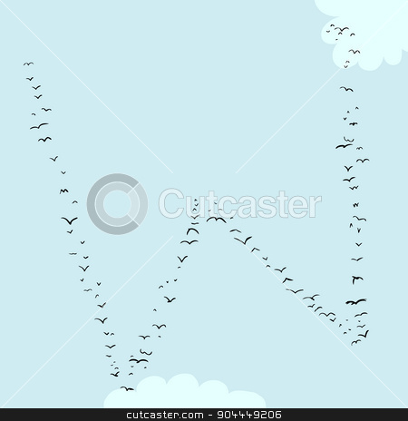 To use this stock image in your creative project, please select the size you need over to the right and click the "Add to Cart" button.
Your downloaded image will come with the Cutcaster watermark removed so don’t worry about the watermark you see on this page. Bird Formation In W stock vector clipart, Illustration of a flock of birds in the shape of the letter w by Eric Basir