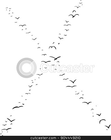 To use this stock image in your creative project, please select the size you need over to the right and click the "Add to Cart" button.
Your downloaded image will come with the Cutcaster watermark removed so don’t worry about the watermark you see on this page. Bird Formation In X stock vector clipart, Illustration of a flock of birds in the shape of the letter x by Eric Basir
