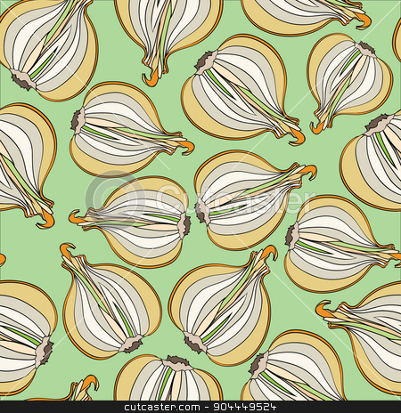 To use this stock image in your creative project, please select the size you need over to the right and click the "Add to Cart" button.
Your downloaded image will come with the Cutcaster watermark removed so don’t worry about the watermark you see on this page. Seamless pattern with onion stock vector clipart, Seamless colorful pattern with scattered onion on a cut by Aleksandra Serova