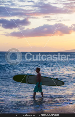 To use this stock image in your creative project, please select the size you need over to the right and click the "Add to Cart" button.
Your downloaded image will come with the Cutcaster watermark removed so don’t worry about the watermark you see on this page. Single Man Outdoors stock photo, Single surfer carrying his surfboard into the ocean by Scott Griessel