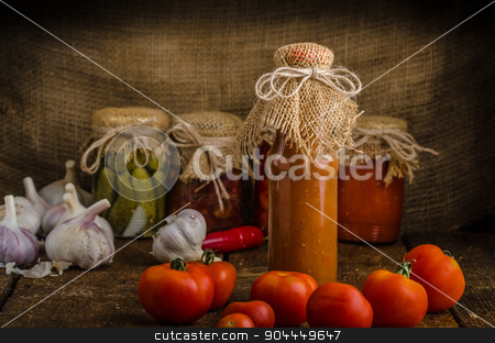 To use this stock image in your creative project, please select the size you need over to the right and click the "Add to Cart" button.
Your downloaded image will come with the Cutcaster watermark removed so don’t worry about the watermark you see on this page. Homemade ketchup stock photo, Homemade ketchup, bio tomatoes from bio garden with little spicy from organic garlic by Peteer