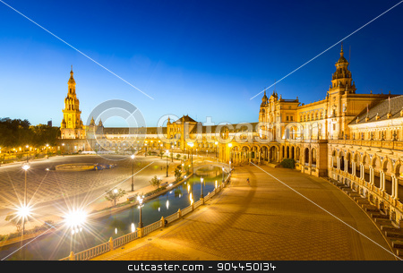 To use this stock image in your creative project, please select the size you need over to the right and click the "Add to Cart" button.
Your downloaded image will come with the Cutcaster watermark removed so don’t worry about the watermark you see on this page. espana Plaza in Sevilla Spain at dusk stock photo, Spanish Square espana Plaza in Sevilla Spain at dusk by Vichaya Kiatying-Angsulee