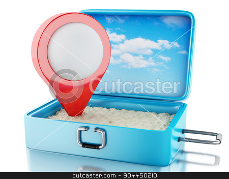 To use this stock image in your creative project, please select the size you need over to the right and click the "Add to Cart" button.
Your downloaded image will come with the Cutcaster watermark removed so don’t worry about the watermark you see on this page. 3d Map pointer in a travel suitcase. stock photo, 3d renderer image. Map pointer in a travel suitcase. Beach vacation concept. Isolated white background by nicolas menijes