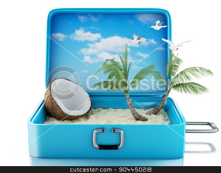 To use this stock image in your creative project, please select the size you need over to the right and click the "Add to Cart" button.
Your downloaded image will come with the Cutcaster watermark removed so don’t worry about the watermark you see on this page. 3d paradise beach travel suitcase. Isolated white background stock photo, 3d renderer image. Paradise beach in travel suitcase. Summer Vacation Concept. Isolated white background by nicolas menijes