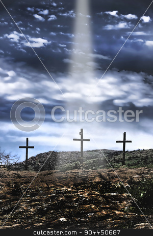 To use this stock image in your creative project, please select the size you need over to the right and click the "Add to Cart" button.
Your downloaded image will come with the Cutcaster watermark removed so don’t worry about the watermark you see on this page. Jesus is Comming. stock photo, The three old wooden crosses on the hill. by WScott