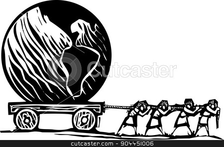 To use this stock image in your creative project, please select the size you need over to the right and click the "Add to Cart" button.
Your downloaded image will come with the Cutcaster watermark removed so don’t worry about the watermark you see on this page. Dragging the Earth stock vector clipart, Woodcut style expressionist image of people hauling a Globe on a wagon. by Jeffrey Thompson