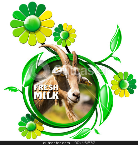To use this stock image in your creative project, please select the size you need over to the right and click the "Add to Cart" button.
Your downloaded image will come with the Cutcaster watermark removed so don’t worry about the watermark you see on this page. Fresh Milk - Symbol with Goat and Flowers stock photo, Symbol with a head of goat with horns, and text fresh milk, green and yellow flowers with leaves. Isolated on white background by catalby