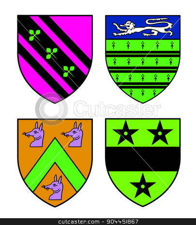 To use this stock image in your creative project, please select the size you need over to the right and click the "Add to Cart" button.
Your downloaded image will come with the Cutcaster watermark removed so don’t worry about the watermark you see on this page. Authentic medieval heraldry shields stock vector clipart, Authentic medieval heraldry shields from Britain. Exact copies of historic objects.Recolored in fresh bright colors. by lkeskinen