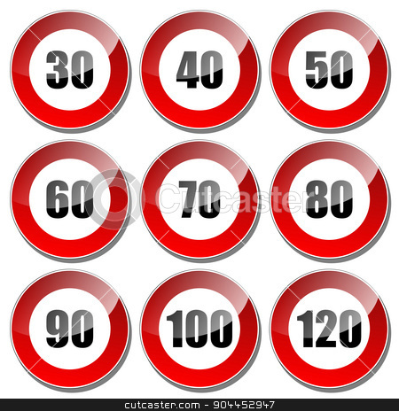 To use this stock image in your creative project, please select the size you need over to the right and click the "Add to Cart" button.
Your downloaded image will come with the Cutcaster watermark removed so don’t worry about the watermark you see on this page. Speed limit sign stock vector clipart, Illustration set of speed limit signs on a white background. by Andrija Markovic