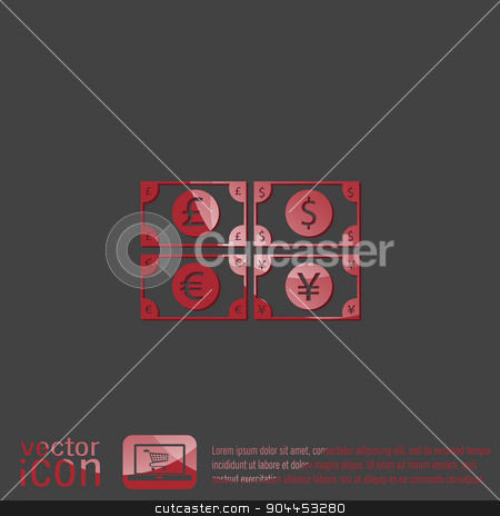 To use this stock image in your creative project, please select the size you need over to the right and click the "Add to Cart" button.
Your downloaded image will come with the Cutcaster watermark removed so don’t worry about the watermark you see on this page. money bill. symbol icon dollar, pound sterling, Japanese yen , euro stock vector clipart, money bill sign. symbol icon dollar, pound sterling, Japanese yen , euro by LittleCuckoo