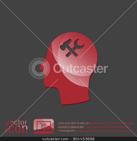 To use this stock image in your creative project, please select the size you need over to the right and click the "Add to Cart" button.
Your downloaded image will come with the Cutcaster watermark removed so don’t worry about the watermark you see on this page. Vector Icon head think silhoutte vector man and his mind about symbol settings. hammer and wrench stock vector clipart, Vector Icon head think silhoutte vector man and his mind about symbol settings sign, hammer and wrench by LittleCuckoo
