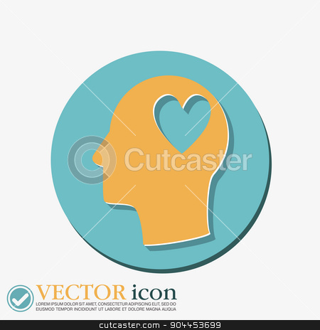 To use this stock image in your creative project, please select the size you need over to the right and click the "Add to Cart" button.
Your downloaded image will come with the Cutcaster watermark removed so don’t worry about the watermark you see on this page. Vector Icon head think silhoutte vector man and his mind about heart symbol stock vector clipart, Vector Icon head think silhoutte vector man and his mind about heart sign. valentine icon by LittleCuckoo
