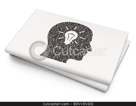 To use this stock image in your creative project, please select the size you need over to the right and click the "Add to Cart" button.
Your downloaded image will come with the Cutcaster watermark removed so don’t worry about the watermark you see on this page. Information concept: Head With Light Bulb on Blank Newspaper background stock photo, Information concept: Pixelated Head With Light Bulb icon on Blank Newspaper background, 3d render by mkabakov