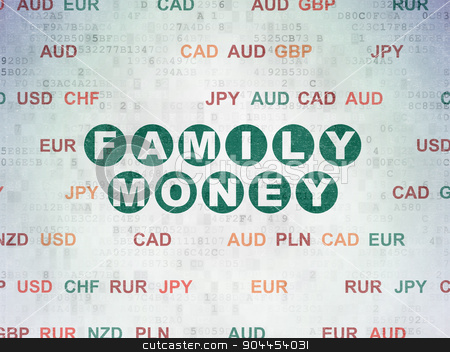 To use this stock image in your creative project, please select the size you need over to the right and click the "Add to Cart" button.
Your downloaded image will come with the Cutcaster watermark removed so don’t worry about the watermark you see on this page. Currency concept: Family Money on Digital Paper background stock photo, Currency concept: Painted green text Family Money on Digital Paper background with Currency by mkabakov
