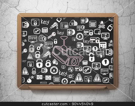 To use this stock image in your creative project, please select the size you need over to the right and click the "Add to Cart" button.
Your downloaded image will come with the Cutcaster watermark removed so don’t worry about the watermark you see on this page. Protection concept: Cctv Camera on School Board background stock photo, Protection concept: Chalk Pink Cctv Camera icon on School Board background with Hand Drawn Security Icons, 3d render by mkabakov