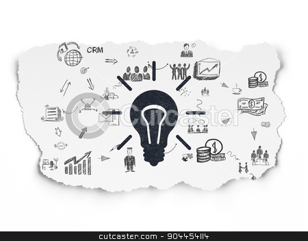 To use this stock image in your creative project, please select the size you need over to the right and click the "Add to Cart" button.
Your downloaded image will come with the Cutcaster watermark removed so don’t worry about the watermark you see on this page. Business concept: Light Bulb on Torn Paper background stock photo, Business concept: Painted black Light Bulb icon on Torn Paper background with Scheme Of Hand Drawn Business Icons, 3d render by mkabakov