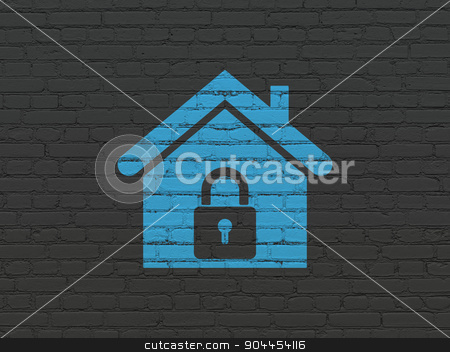 To use this stock image in your creative project, please select the size you need over to the right and click the "Add to Cart" button.
Your downloaded image will come with the Cutcaster watermark removed so don’t worry about the watermark you see on this page. Business concept: Home on wall background stock photo, Business concept: Painted blue Home icon on Black Brick wall background by mkabakov