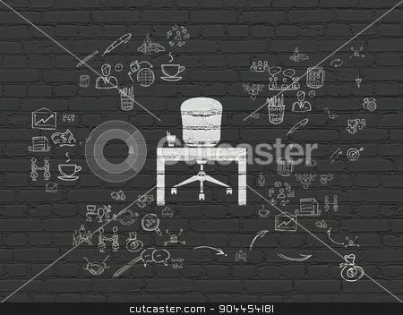 To use this stock image in your creative project, please select the size you need over to the right and click the "Add to Cart" button.
Your downloaded image will come with the Cutcaster watermark removed so don’t worry about the watermark you see on this page. Finance concept: Office on wall background stock photo, Finance concept: Painted white Office icon on Black Brick wall background with Scheme Of Hand Drawn Business Icons by mkabakov