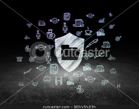 To use this stock image in your creative project, please select the size you need over to the right and click the "Add to Cart" button.
Your downloaded image will come with the Cutcaster watermark removed so don’t worry about the watermark you see on this page. Finance concept: Folder With Shield in grunge dark room stock photo, Finance concept: Glowing Folder With Shield icon in grunge dark room with Dirty Floor, black background with Hand Drawn Business Icons by mkabakov