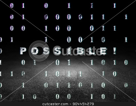To use this stock image in your creative project, please select the size you need over to the right and click the "Add to Cart" button.
Your downloaded image will come with the Cutcaster watermark removed so don’t worry about the watermark you see on this page. Finance concept: Possible! in grunge dark room stock photo, Finance concept: Glowing text Possible! in grunge dark room with Dirty Floor, black background with Binary Code by mkabakov