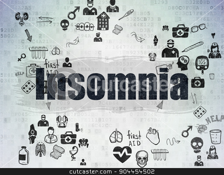 To use this stock image in your creative project, please select the size you need over to the right and click the "Add to Cart" button.
Your downloaded image will come with the Cutcaster watermark removed so don’t worry about the watermark you see on this page. Health concept: Insomnia on Digital Paper background stock photo, Health concept: Painted black text Insomnia on Digital Paper background with Scheme Of Hand Drawn Medicine Icons by mkabakov