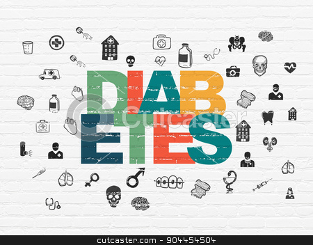 To use this stock image in your creative project, please select the size you need over to the right and click the "Add to Cart" button.
Your downloaded image will come with the Cutcaster watermark removed so don’t worry about the watermark you see on this page. Medicine concept: Diabetes on wall background stock photo, Medicine concept: Painted multicolor text Diabetes on White Brick wall background with Hand Drawn Medicine Icons by mkabakov