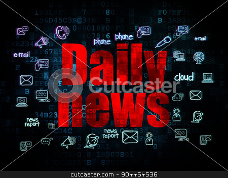 To use this stock image in your creative project, please select the size you need over to the right and click the "Add to Cart" button.
Your downloaded image will come with the Cutcaster watermark removed so don’t worry about the watermark you see on this page. News concept: Daily News on Digital background stock photo, News concept: Pixelated red text Daily News on Digital background with Hand Drawn News Icons, 3d render by mkabakov