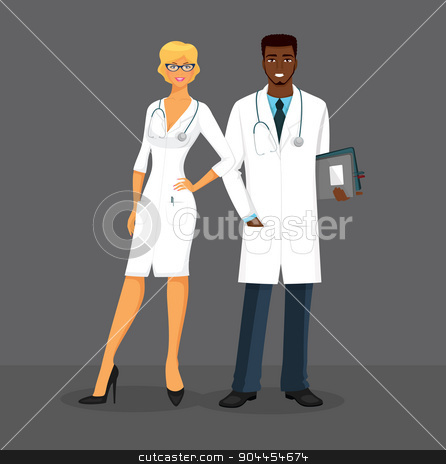 To use this stock image in your creative project, please select the size you need over to the right and click the "Add to Cart" button.
Your downloaded image will come with the Cutcaster watermark removed so don’t worry about the watermark you see on this page. Man and woman doctors stock vector clipart, Vector illustration of Man and woman doctors by SonneOn