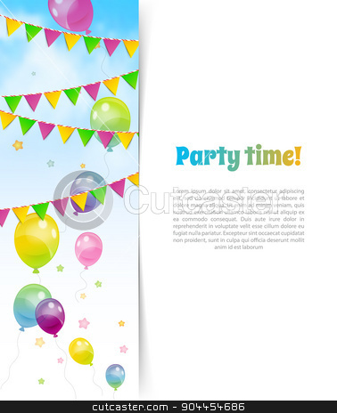 To use this stock image in your creative project, please select the size you need over to the right and click the "Add to Cart" button.
Your downloaded image will come with the Cutcaster watermark removed so don’t worry about the watermark you see on this page. Party banner with flags and ballons stock vector clipart, Vector illustration of Party banner with flags and ballons by SonneOn