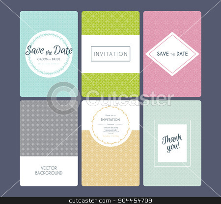 To use this stock image in your creative project, please select the size you need over to the right and click the "Add to Cart" button.
Your downloaded image will come with the Cutcaster watermark removed so don’t worry about the watermark you see on this page. Wedding invitation cards set stock vector clipart, Vector illustration of Wedding invitation cards set by SonneOn