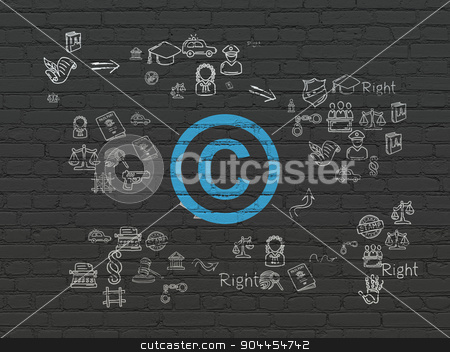 To use this stock image in your creative project, please select the size you need over to the right and click the "Add to Cart" button.
Your downloaded image will come with the Cutcaster watermark removed so don’t worry about the watermark you see on this page. Law concept: Copyright on wall background stock photo, Law concept: Painted blue Copyright icon on Black Brick wall background with Scheme Of Hand Drawn Law Icons by mkabakov