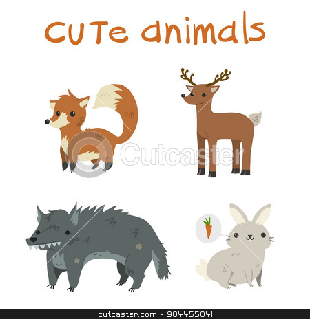 To use this stock image in your creative project, please select the size you need over to the right and click the "Add to Cart" button.
Your downloaded image will come with the Cutcaster watermark removed so don’t worry about the watermark you see on this page. Cartoon set of fox, deer, wolf, rabbit flat icons. stock vector clipart, The vector illustration mascot for ui, web games, tablets, wallpapers, and patterns. by lemon5ky