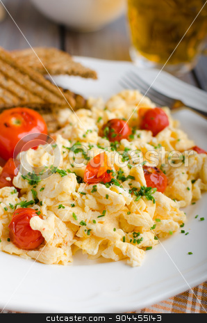 To use this stock image in your creative project, please select the size you need over to the right and click the "Add to Cart" button.
Your downloaded image will come with the Cutcaster watermark removed so don’t worry about the watermark you see on this page. Scrambled eggs with baked tomatoes and chives, panini Scrambled eggs with baked tomatoes stock photo, Scrambled eggs with baked tomatoes and chives, panini toast by Peteer