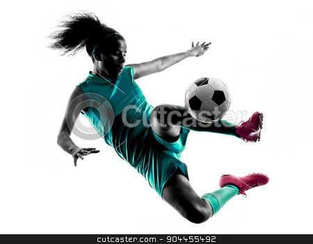 To use this stock image in your creative project, please select the size you need over to the right and click the "Add to Cart" button.
Your downloaded image will come with the Cutcaster watermark removed so don’t worry about the watermark you see on this page. teenager girl child soccer player isolated silhouette stock photo, one teenager girl child playing soccer player in silhouette isolated on white background by Ishadow