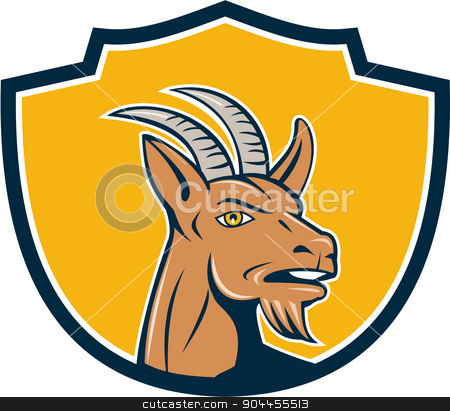 To use this stock image in your creative project, please select the size you need over to the right and click the "Add to Cart" button.
Your downloaded image will come with the Cutcaster watermark removed so don’t worry about the watermark you see on this page. Mountain Goat Head Shield Cartoon stock vector clipart, Illustration of mountain goat head looking to the side set inside shield crest on isolated background done in cartoon style. by patrimonio