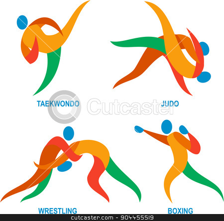 To use this stock image in your creative project, please select the size you need over to the right and click the "Add to Cart" button.
Your downloaded image will come with the Cutcaster watermark removed so don’t worry about the watermark you see on this page. Judo Taekwondo Boxing Wrestiling Icon stock vector clipart, Icon illustration showing athlete playing the sport of judo, taekwondo, boxing and wrestling. by patrimonio