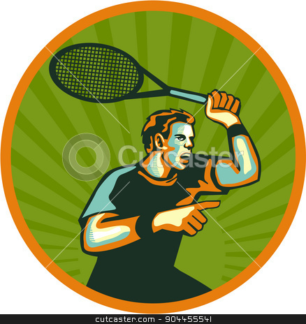 To use this stock image in your creative project, please select the size you need over to the right and click the "Add to Cart" button.
Your downloaded image will come with the Cutcaster watermark removed so don’t worry about the watermark you see on this page. Tennis Player Racquet Circle Retro stock vector clipart, Illustration of a tennis player holding racquet pointing viewed from the side set inside circle done in retro style. by patrimonio