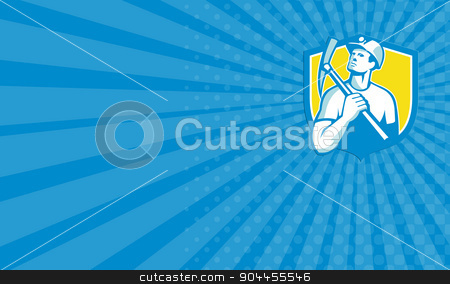 To use this stock image in your creative project, please select the size you need over to the right and click the "Add to Cart" button.
Your downloaded image will come with the Cutcaster watermark removed so don’t worry about the watermark you see on this page. Business card Coal Miner Holding Pick Axe Looking Up Shield Retro stock photo, Business card showing illustration of a coal miner wearing hardhat holding pick axe on shoulder looking up to the side set inside shield crest on isolated background done in retro style. by patrimonio