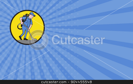 To use this stock image in your creative project, please select the size you need over to the right and click the "Add to Cart" button.
Your downloaded image will come with the Cutcaster watermark removed so don’t worry about the watermark you see on this page. Business card Commercial Cleaner Janitor Vacuum Circle Cartoon stock photo, Business card showing illustration of a male commercial cleaner janitor worker with vacuum cleaner cleaning vacuuming looking down viewed from side set inside circle on isolated background done in cartoon style. by patrimonio