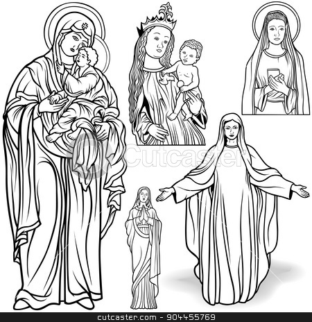 To use this stock image in your creative project, please select the size you need over to the right and click the "Add to Cart" button.
Your downloaded image will come with the Cutcaster watermark removed so don’t worry about the watermark you see on this page. Virgin Mary Set stock photo, Virgin Mary Set - Black and White Outlined Illustrations by derocz