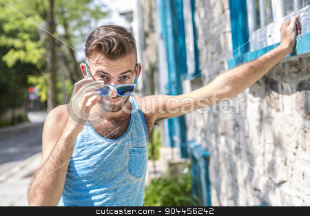 To use this stock image in your creative project, please select the size you need over to the right and click the "Add to Cart" button.
Your downloaded image will come with the Cutcaster watermark removed so don’t worry about the watermark you see on this page. Hipster men stock photo, A Hipster men on the street on a city by Louis-Paul St-Onge