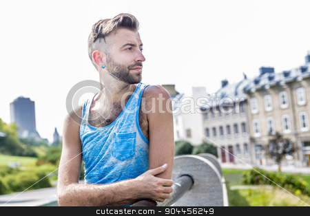 To use this stock image in your creative project, please select the size you need over to the right and click the "Add to Cart" button.
Your downloaded image will come with the Cutcaster watermark removed so don’t worry about the watermark you see on this page. Hipster men stock photo, A Hipster men on the street on a city by Louis-Paul St-Onge