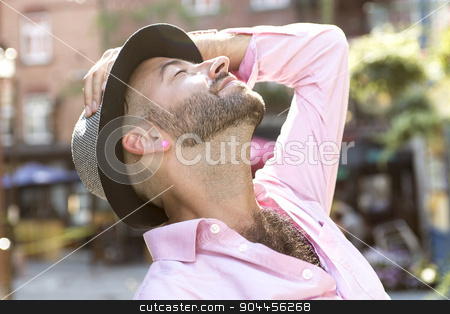To use this stock image in your creative project, please select the size you need over to the right and click the "Add to Cart" button.
Your downloaded image will come with the Cutcaster watermark removed so don’t worry about the watermark you see on this page. Hipster men stock photo, A Hipster men on the street on a city by Louis-Paul St-Onge