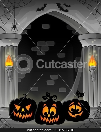 To use this stock image in your creative project, please select the size you need over to the right and click the "Add to Cart" button.
Your downloaded image will come with the Cutcaster watermark removed so don’t worry about the watermark you see on this page. Stylized alcove with pumpkin silhouettes stock vector clipart, Stylized alcove with pumpkin silhouettes - eps10 vector illustration. by Klara Viskova