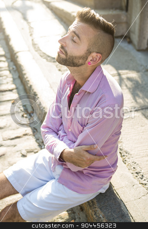 To use this stock image in your creative project, please select the size you need over to the right and click the "Add to Cart" button.
Your downloaded image will come with the Cutcaster watermark removed so don’t worry about the watermark you see on this page. Hipster men stock photo, A Hipster men on the street on a city by Louis-Paul St-Onge