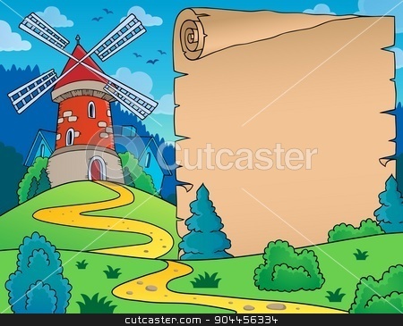 To use this stock image in your creative project, please select the size you need over to the right and click the "Add to Cart" button.
Your downloaded image will come with the Cutcaster watermark removed so don’t worry about the watermark you see on this page. Windmill and parchment theme image stock vector clipart, Windmill and parchment theme image - eps10 vector illustration. by Klara Viskova