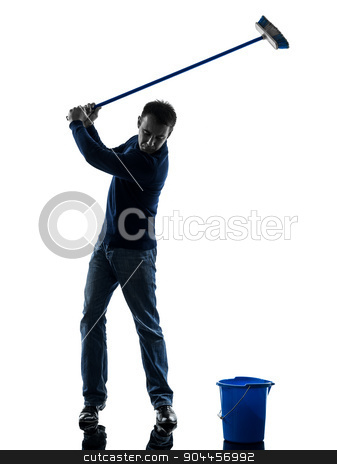 To use this stock image in your creative project, please select the size you need over to the right and click the "Add to Cart" button.
Your downloaded image will come with the Cutcaster watermark removed so don’t worry about the watermark you see on this page. man janitor brooming cleaner golfing silhouette full length stock photo, one man janitor brooming cleaner golfing full length in silhouette studio isolated on white background by Ishadow
